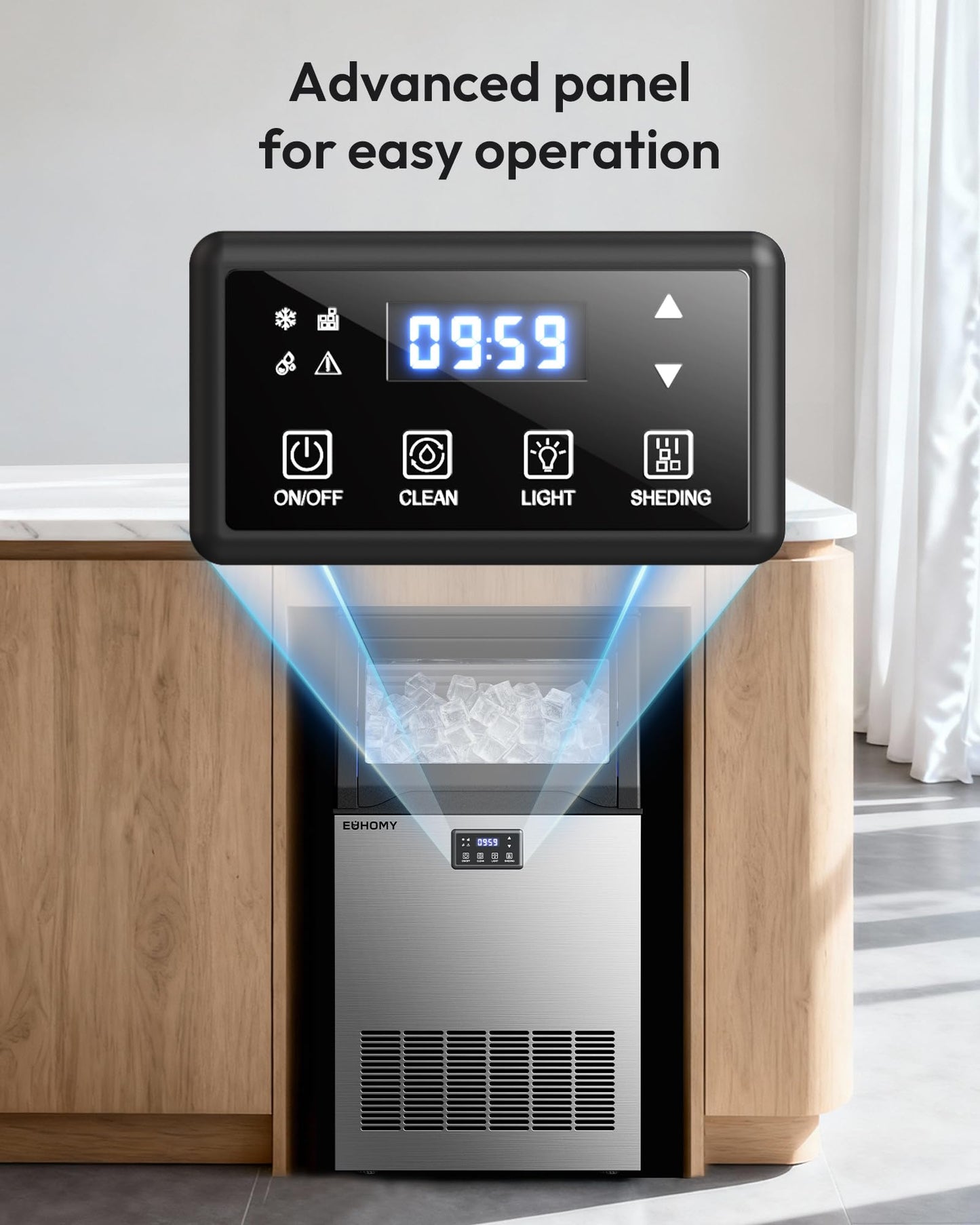 EUHOMY Commercial Ice Maker Machine, 100lbs/24H Stainless Steel Under Counter ice Machine with 33lbs Ice Storage Capacity, Freestanding Ice Maker.