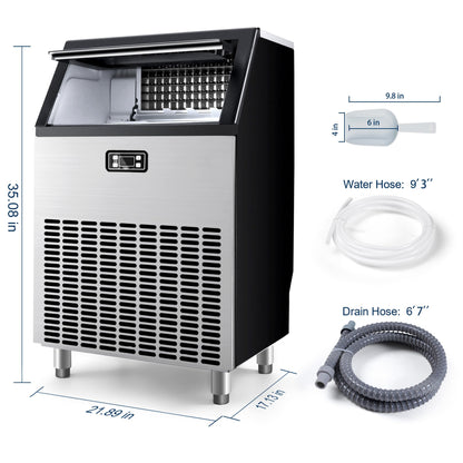 EUHOMY Commercial Ice Maker Machine, 100lbs/24H Stainless Steel Under Counter ice Machine with 33lbs Ice Storage Capacity, Freestanding Ice Maker.