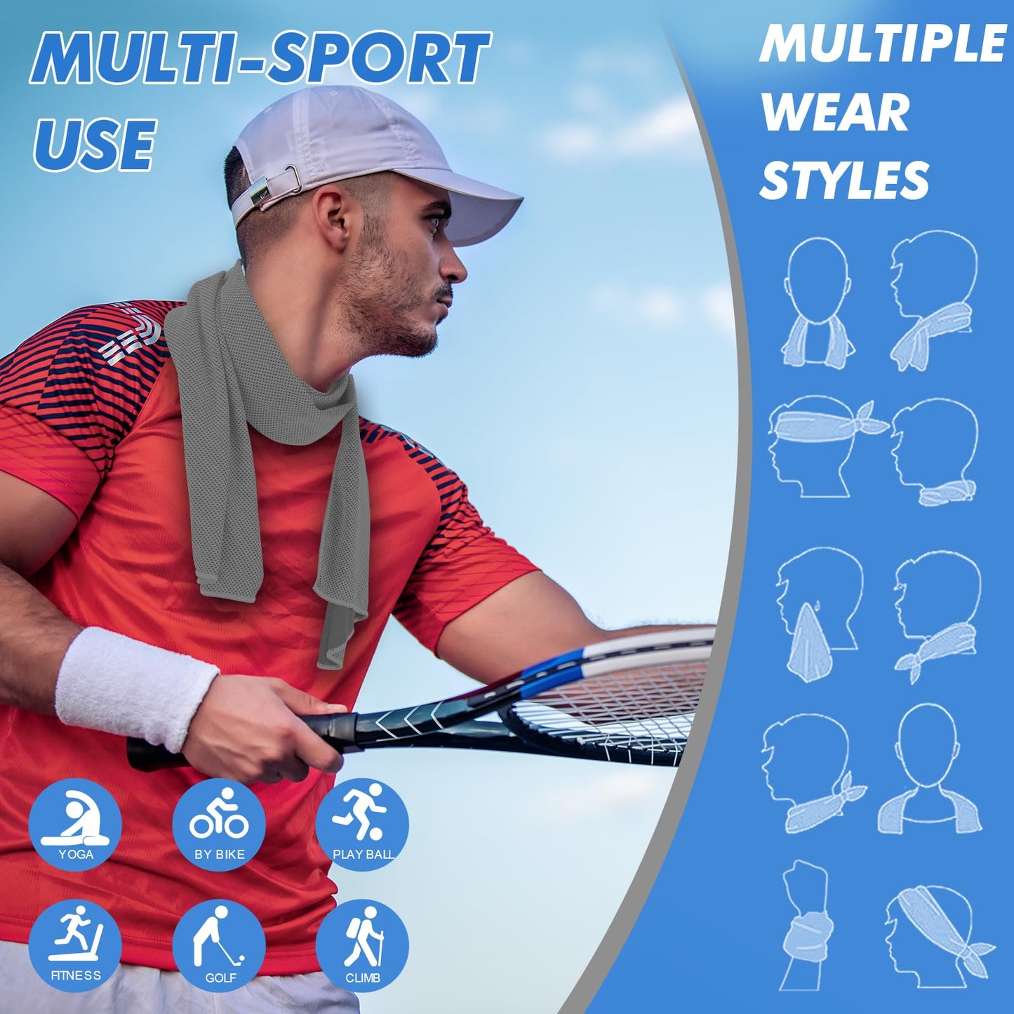 CSITE 4 Pack Cooling Towels (47"x12") for Neck and Face, Ice Towel for Hot Weather, Soft Breathable Chilly Gym Towels, Microfiber Towel for Work Out, Yoga, Running, Camping & More Activities