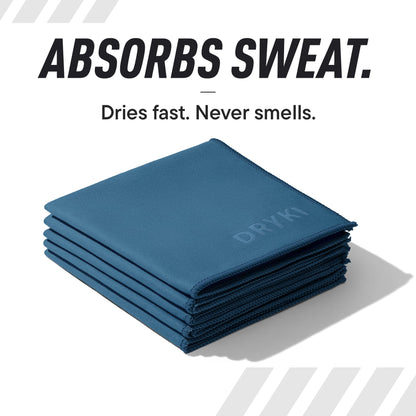 DRYKI Sweat Absorbing Handkerchiefs - The Original Pocket-Sized Sweat Towels - Quick-Dry Microfiber Sweat Rags for Face, Hands, & Body - Men & Women - Gym, Sports, and Work (Black: 5 Pack)
