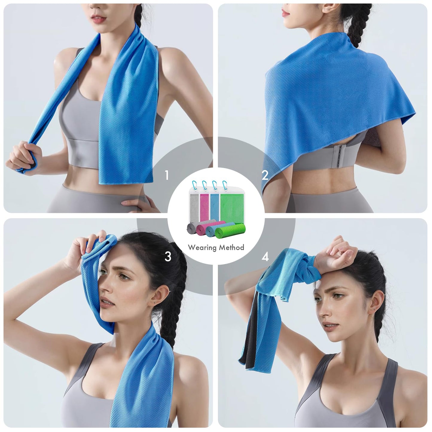 Leuceiy 4 Pack Cooling Towels (40"x12"), Cooling Towels for Neck and Face, Gym Towel for Working Out, Soft Breathable Microfiber Ice Towel for Yoga Sport Running Golf