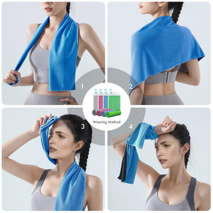 Leuceiy 4 Pack Cooling Towels (40"x12"), Cooling Towels for Neck and Face, Gym Towel for Working Out, Soft Breathable Microfiber Ice Towel for Yoga Sport Running Golf