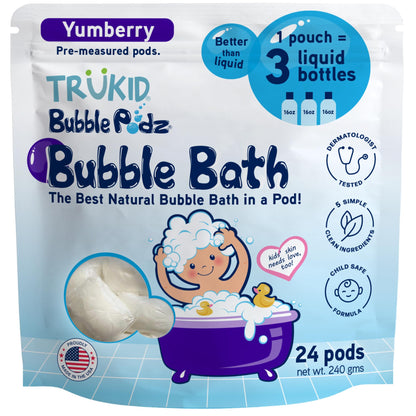 TruKid Bubble Podz Bubble Bath for Kids, Toddlers, & Babies, Tear Free Gentle & Refreshing Bath Bomb for Sensitive Skin with Natural Moisturizers, Non-Toxic, pH Balanced, Lavender Scent (24 Podz)