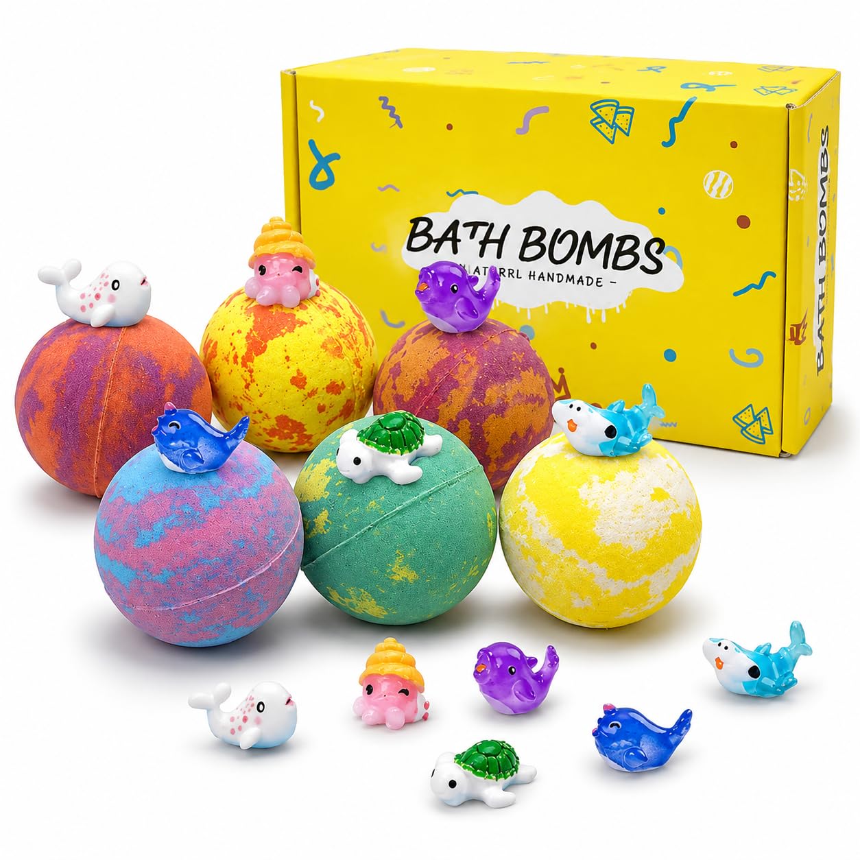 Bath Bombs with Toys Inside, 12 Pack Kids Bath Bombs with Surprise Inside, Play Fizz Bubble Bath Ball, Natural Organic Non Toxic Bath Bomb Gift Set for Boys Girls Toddler (Sea Animal)