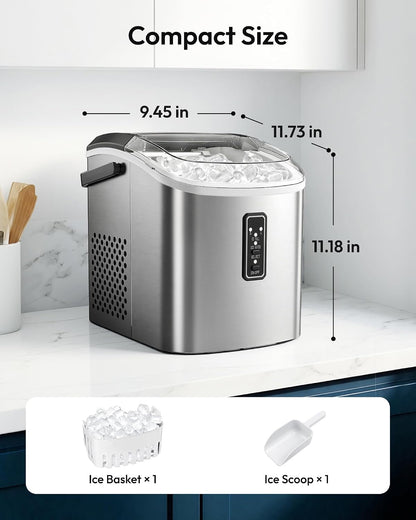 EUHOMY Ice Maker Countertop, 9 Cubes Ready in 6 Mins, 26lbs/24H, Self-Cleaning, Portable Ice Maker Machine with Carry Handle, Basket and Scoop, 2 Sizes of Bullet Ice for Home, Kitchen, Office
