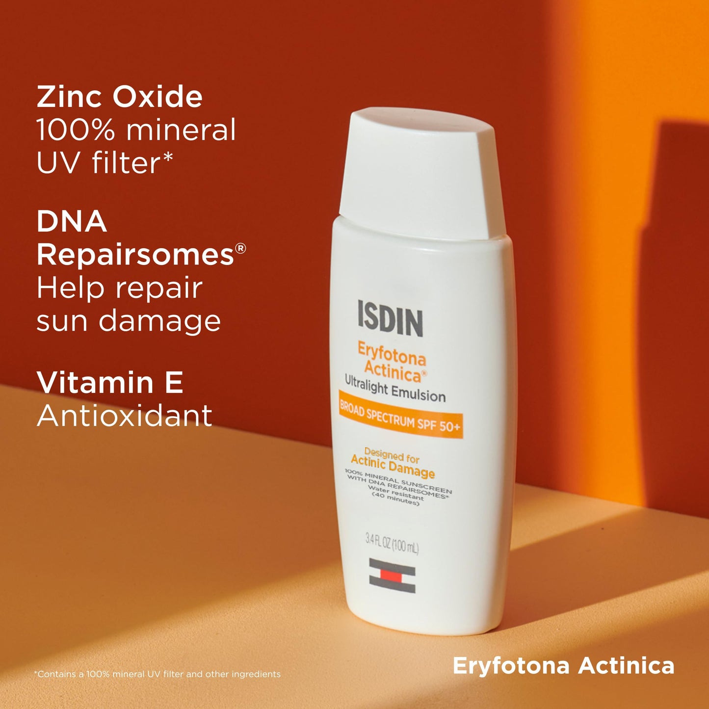 ISDIN Eryfotona Actinica Mineral Face Sunscreen SPF 50+, No White Cast | 100% Mineral UV Filters, Zinc Oxide, Suitable for Sensitive Skin, Non-comedogenic, Dermatologist Recommended
