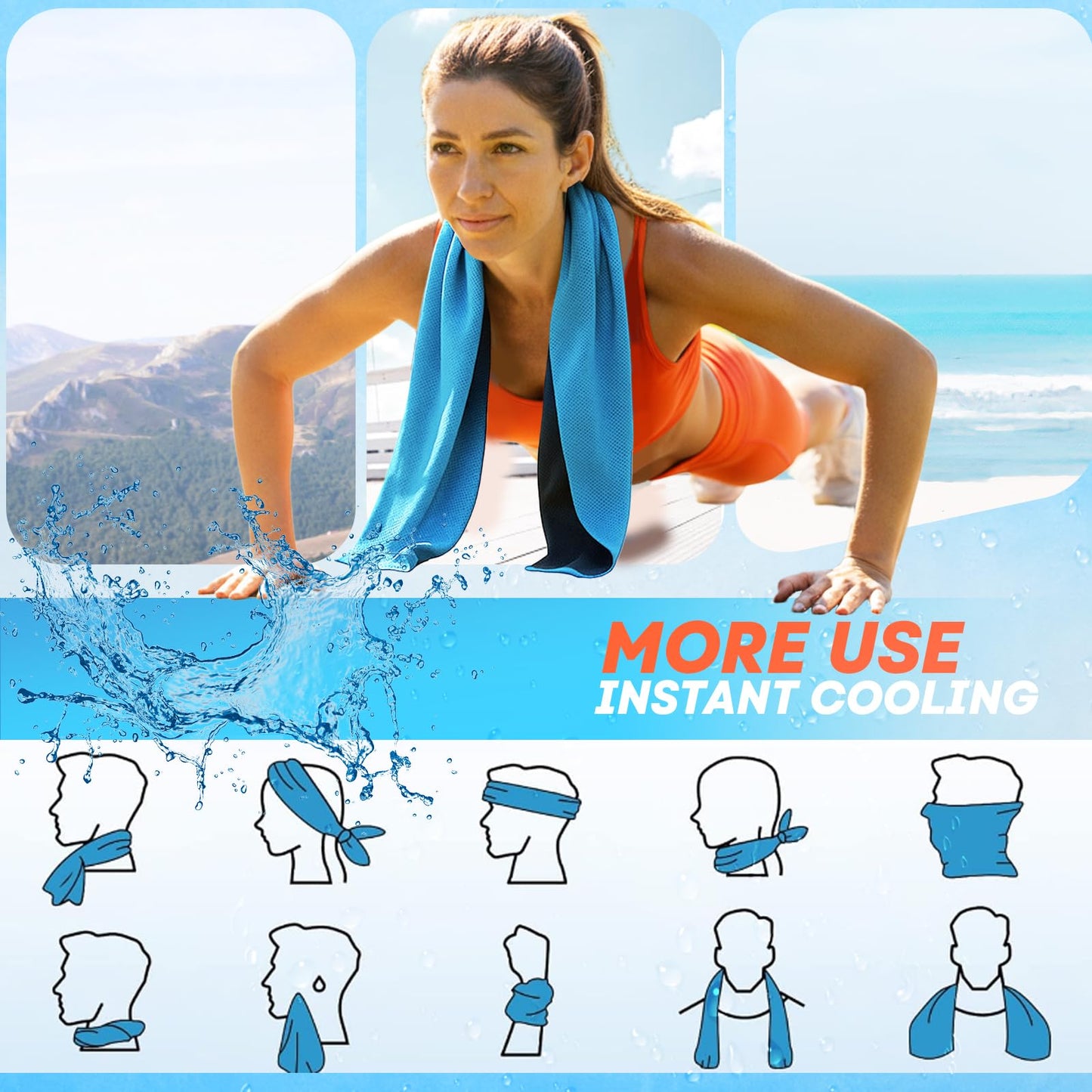 4 Pack Cooling Towels (40"x 12"), Soft Breathable Gym Towels, Outdoors Ice Towel for Neck and Face, Camp Essentials Microfiber Sweat Towels for Gym, Run, Yoga, Workout, Travel, Climb