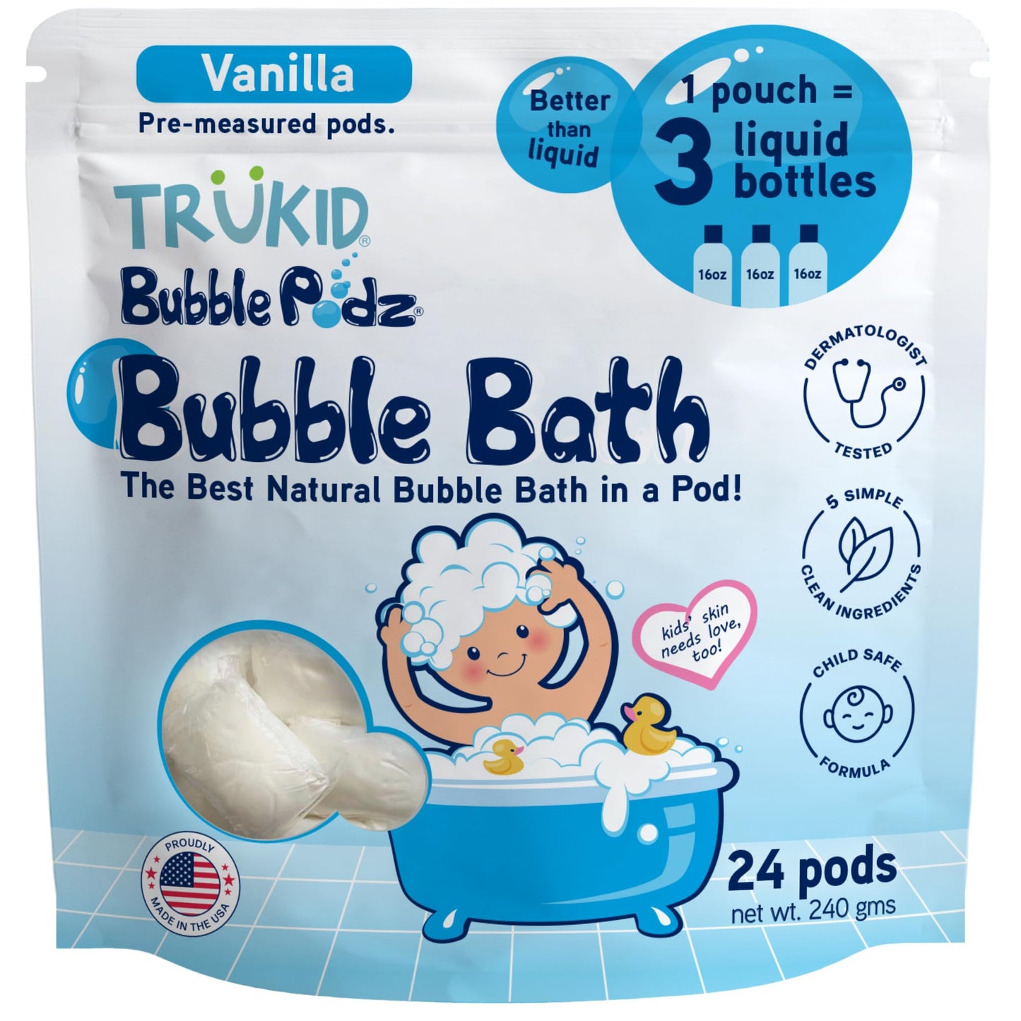 TruKid Bubble Podz Bubble Bath for Kids, Toddlers, & Babies, Tear Free Gentle & Refreshing Bath Bomb for Sensitive Skin with Natural Moisturizers, Non-Toxic, pH Balanced, Lavender Scent (24 Podz)