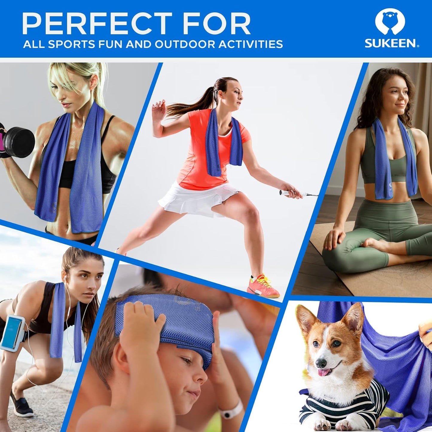 Sukeen 8 Pack Cooling Towels (40"x12"), Cooling Towels for Neck and Face, Microfiber Soft Breathable Chilly Ice Towel, Sweat Towel for Gym, Yoga, Sports, Golf, Camping, Running, Fitness, Workout