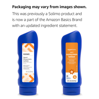 Amazon Basics Sport Sunscreen Lotion SPF 50, Water Resistant (80min), Formulated without Octinoxate & Oxybenzone, Broad Spectrum UVA/UVB Protection, 8 Fluid Ounce