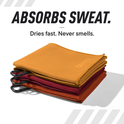 DRYKI Sweat Absorbing Handkerchiefs - The Original Pocket-Sized Sweat Towels - Quick-Dry Microfiber Sweat Rags for Face, Hands, & Body - Men & Women - Gym, Sports, and Work (Black: 5 Pack)