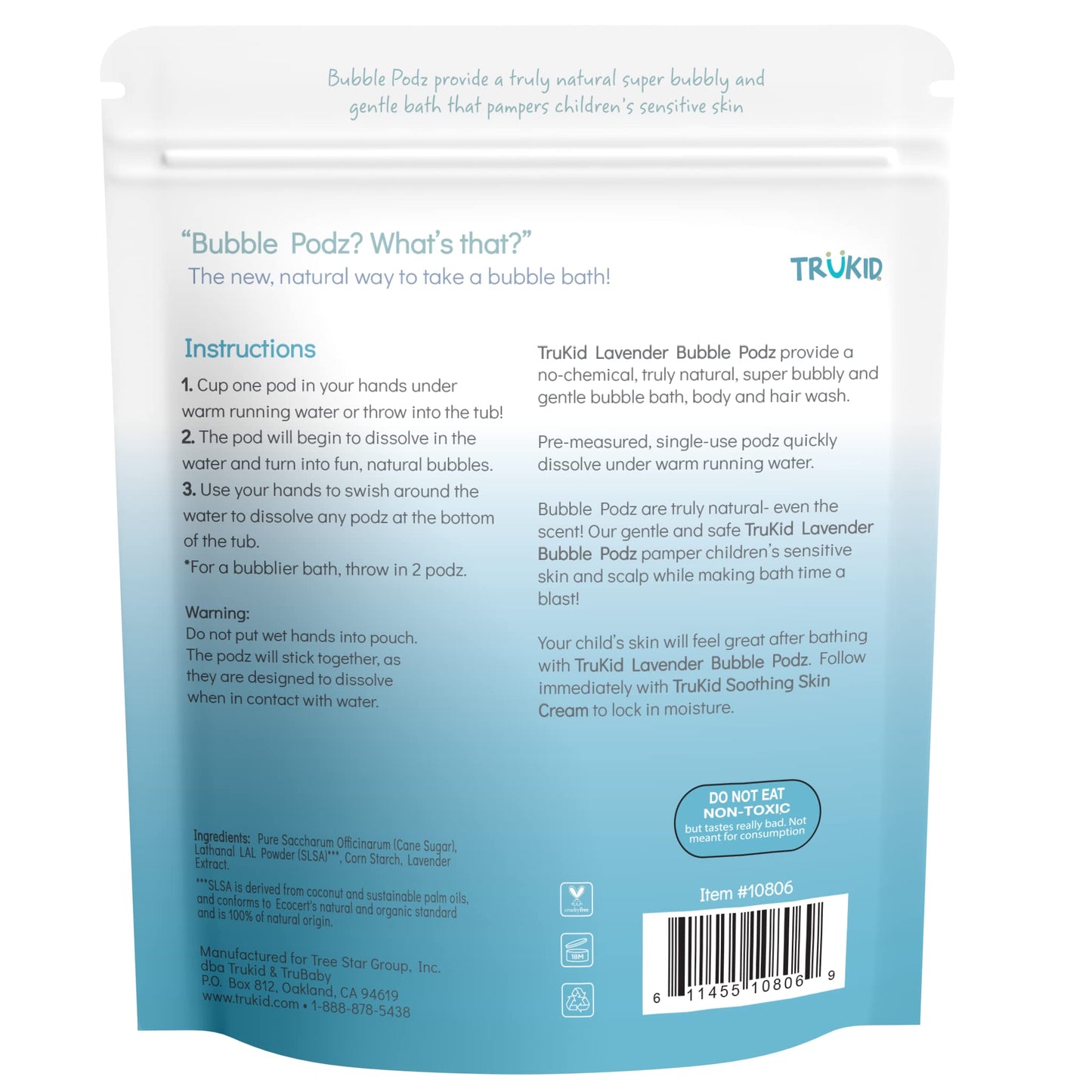 TruKid Bubble Podz Bubble Bath for Kids, Toddlers, & Babies, Tear Free Gentle & Refreshing Bath Bomb for Sensitive Skin with Natural Moisturizers, Non-Toxic, pH Balanced, Lavender Scent (24 Podz)