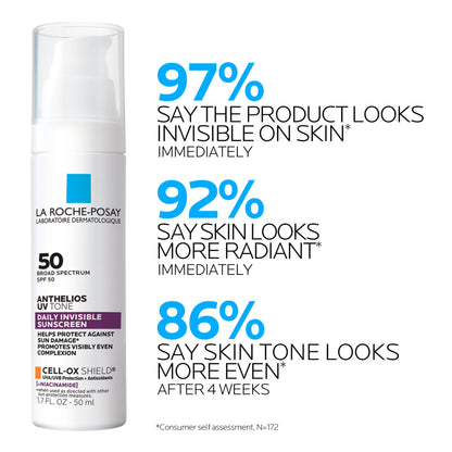 La Roche Posay Anthelios UV Sunscreen SPF 50, Daily Sunscreen for Face in 3 Formulas, UV Tone with Niacinamide, UV Hydra with Hyaluronic Acid, UV Clear with Azelaic Acid, Broad Spectrum Invisible SPF