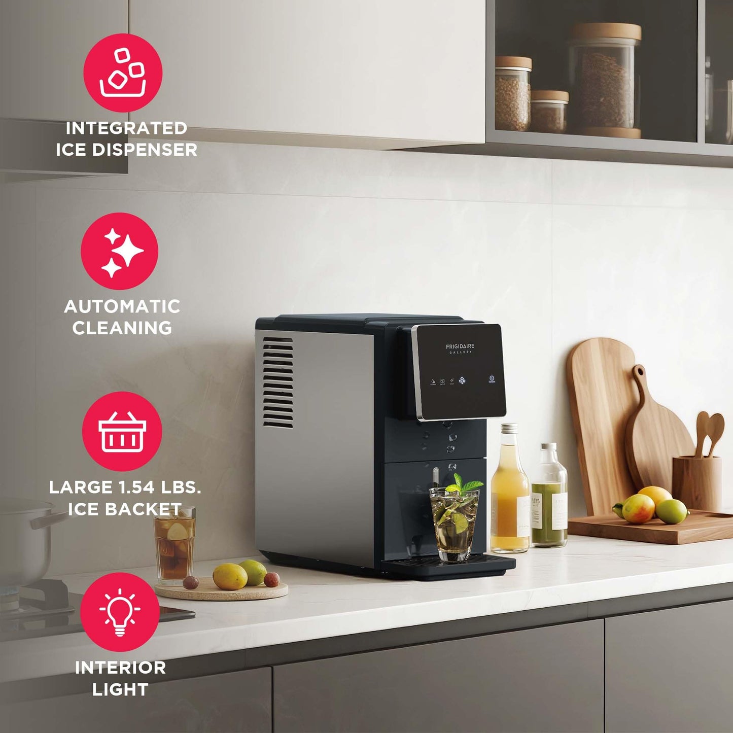 FRIGIDAIRE Touchscreen Nugget Ice Maker, Countertop Ice Machine, Sonic Ice Maker with 33 lbs. Capacity, Slate
