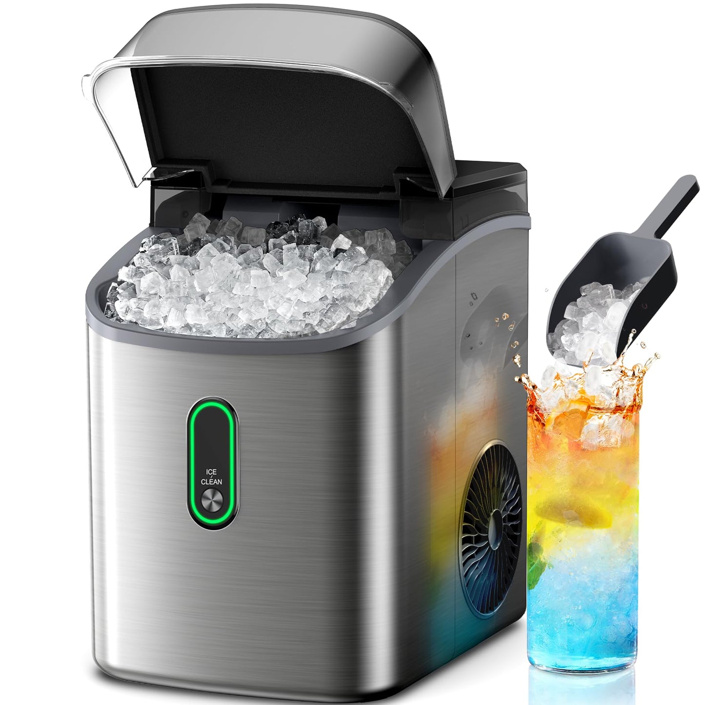 Silonn Ice Maker Countertop, Portable Ice Machine with Carry Handle, Self-Cleaning Ice Makers with Basket and Scoop, 9 Cubes in 6 Mins, 26 lbs per Day, Ideal for Home, Kitchen, Camping, RV