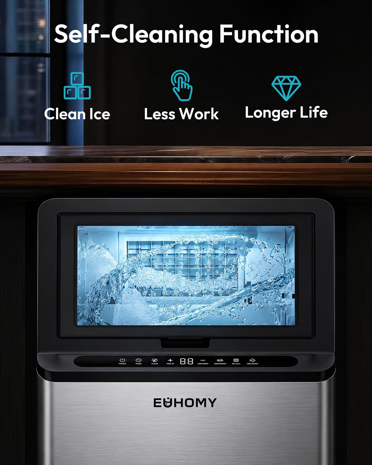 EUHOMY Commercial Ice Maker Machine, 100lbs/24H Stainless Steel Under Counter ice Machine with 33lbs Ice Storage Capacity, Freestanding Ice Maker.