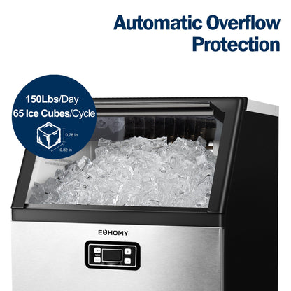 EUHOMY Commercial Ice Maker Machine, 100lbs/24H Stainless Steel Under Counter ice Machine with 33lbs Ice Storage Capacity, Freestanding Ice Maker.
