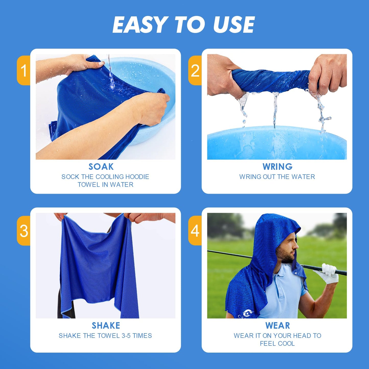 CSITE 3 Pack Cooling Hoodie Towels for Neck and Face, UPF 50 Sun Protection & Instant Cooling, Ice Towels for Hot Weather, Soft Breathable Towel for Sport, Work Out, Gym, Camping & More Activities