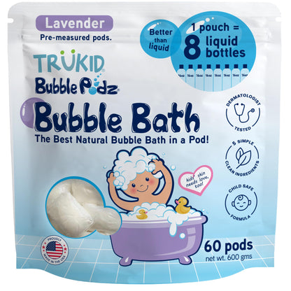 TruKid Bubble Podz Bubble Bath for Kids, Toddlers, & Babies, Tear Free Gentle & Refreshing Bath Bomb for Sensitive Skin with Natural Moisturizers, Non-Toxic, pH Balanced, Lavender Scent (24 Podz)