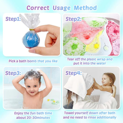 Bath Bombs for Kids, 12 Pcs Bath Bombs with Glow in The Dark Ocean Surprise Inside, Handmade Organic Bubble Bath Ball Gift Set for Boys and Girls, Gift for Birthday Christmas Easter