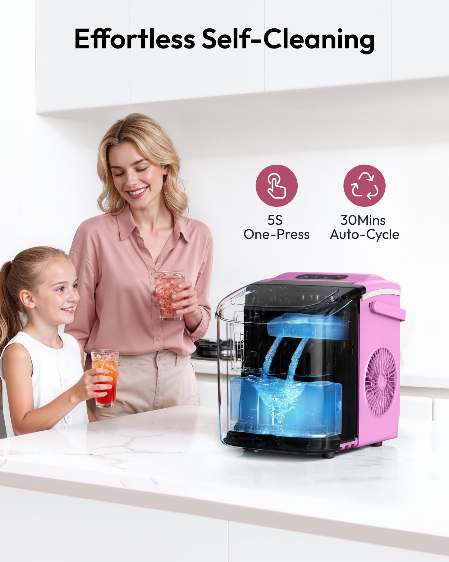 EUHOMY Countertop Ice Maker Machine with Handle, 26lbs Per Day, 9 Ice Cubes Ready in 6 Mins, Auto-Cleaning Portable Ice Maker with Basket and Scoop, for Home/Kitchen/Camping/RV (Purple)