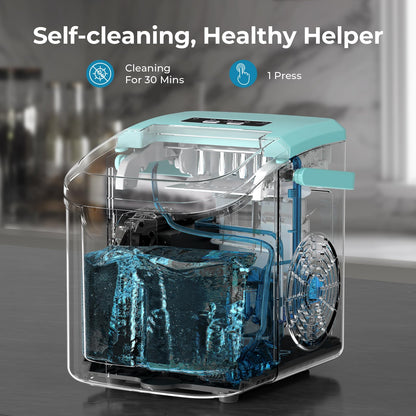 Countertop Ice Maker Machine, 8 Ice Cubes in 6 mins, 26lb/Day Ice with 2 Sizes- Portable Mini, Energy Saving & Basket/Scoop for Home/Party/Travel/Camping/Bar,Black