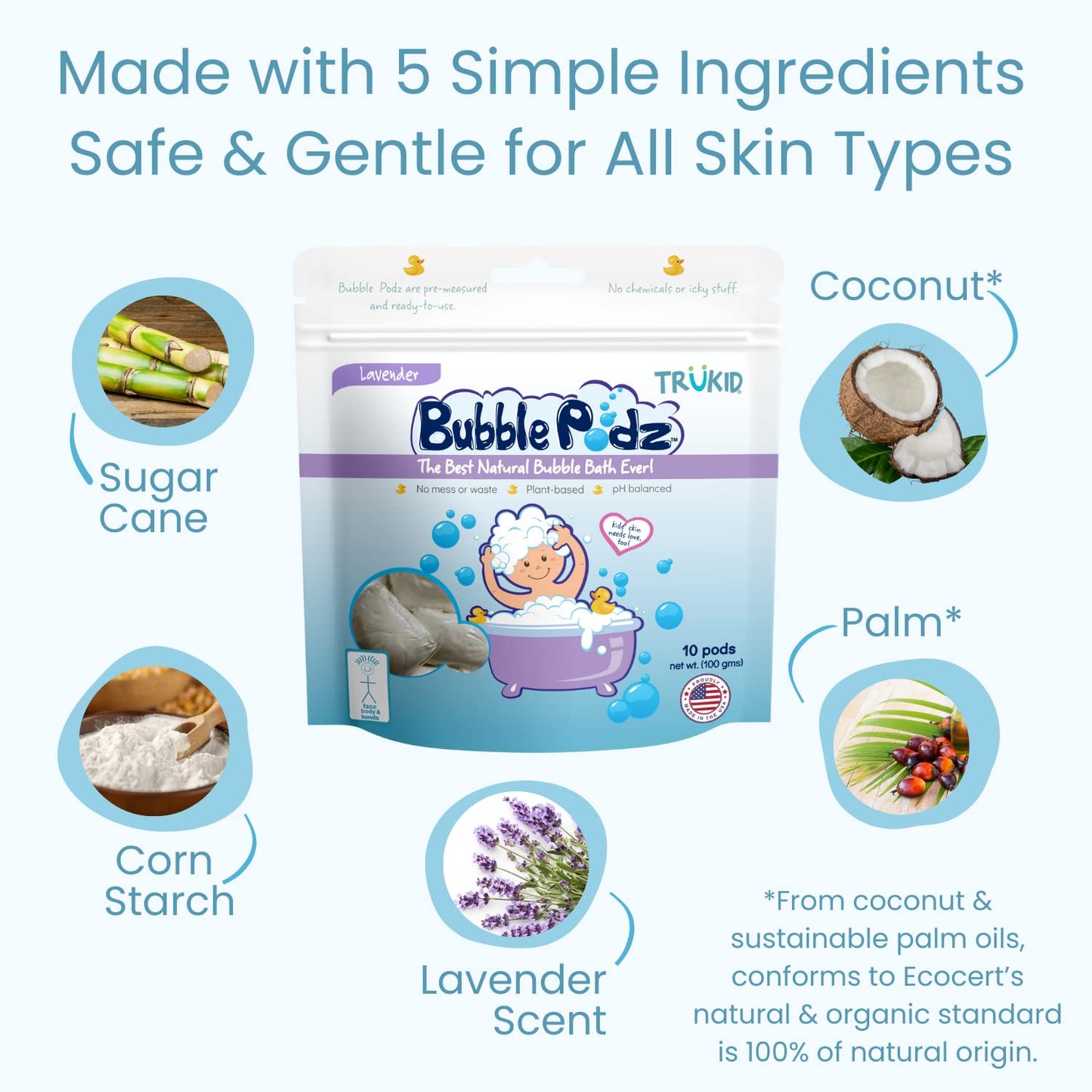 TruKid Bubble Podz Bubble Bath for Kids, Toddlers, & Babies, Tear Free Gentle & Refreshing Bath Bomb for Sensitive Skin with Natural Moisturizers, Non-Toxic, pH Balanced, Lavender Scent (24 Podz)