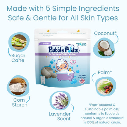TruKid Bubble Podz Bubble Bath for Kids, Toddlers, & Babies, Tear Free Gentle & Refreshing Bath Bomb for Sensitive Skin with Natural Moisturizers, Non-Toxic, pH Balanced, Lavender Scent (24 Podz)