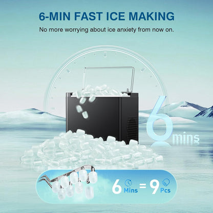 Countertop Ice Makers Machine, Portable Ice Machine Producing 9 Ice Cubes Within 6 Mins, Bullet Ice Available in Two Sizes(S/L), Compact Mini Ice Maker Appliance for Home Kitchen Camping (Soot)