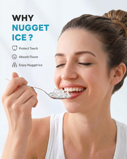 Nugget Ice Maker Countertop 40Lbs/24H Soft Chewable Ice Machine Pellet Crushed Ice Makers, One-Click Operation Auto Self-Cleaning Stainless Steel with Scoop for Home Kitchen Office, Grey