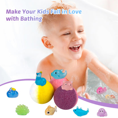 Bath Bombs for Kids, 12 Pcs Bath Bombs with Glow in The Dark Ocean Surprise Inside, Handmade Organic Bubble Bath Ball Gift Set for Boys and Girls, Gift for Birthday Christmas Easter