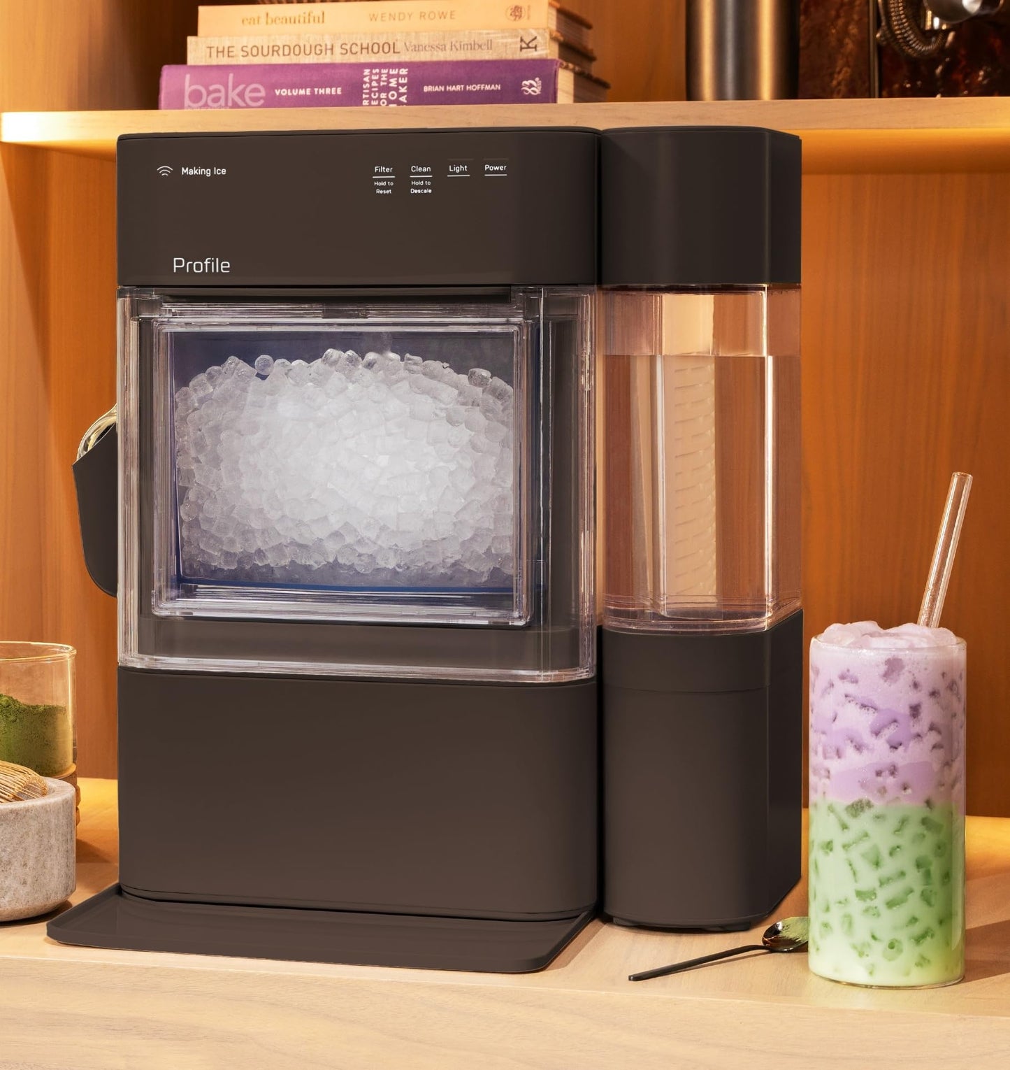 GE Profile Opal Ultra, Countertop Nugget Ice Maker, 1 Gal XL Side Tank, *Amazon Exclusive*, 38 lbs/Day, Pebble Pellet Crushed Ice Machine, WiFi Stainless Steel