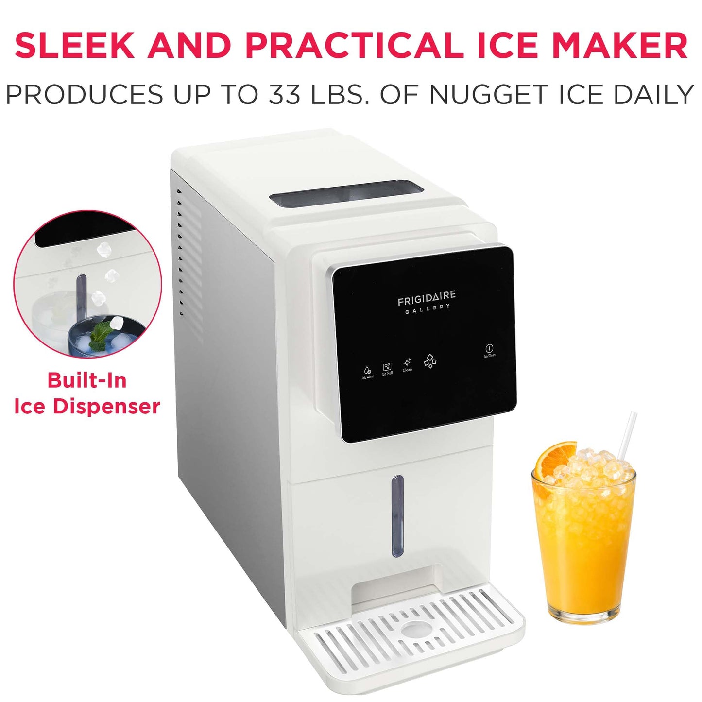 FRIGIDAIRE Touchscreen Nugget Ice Maker, Countertop Ice Machine, Sonic Ice Maker with 33 lbs. Capacity, Slate