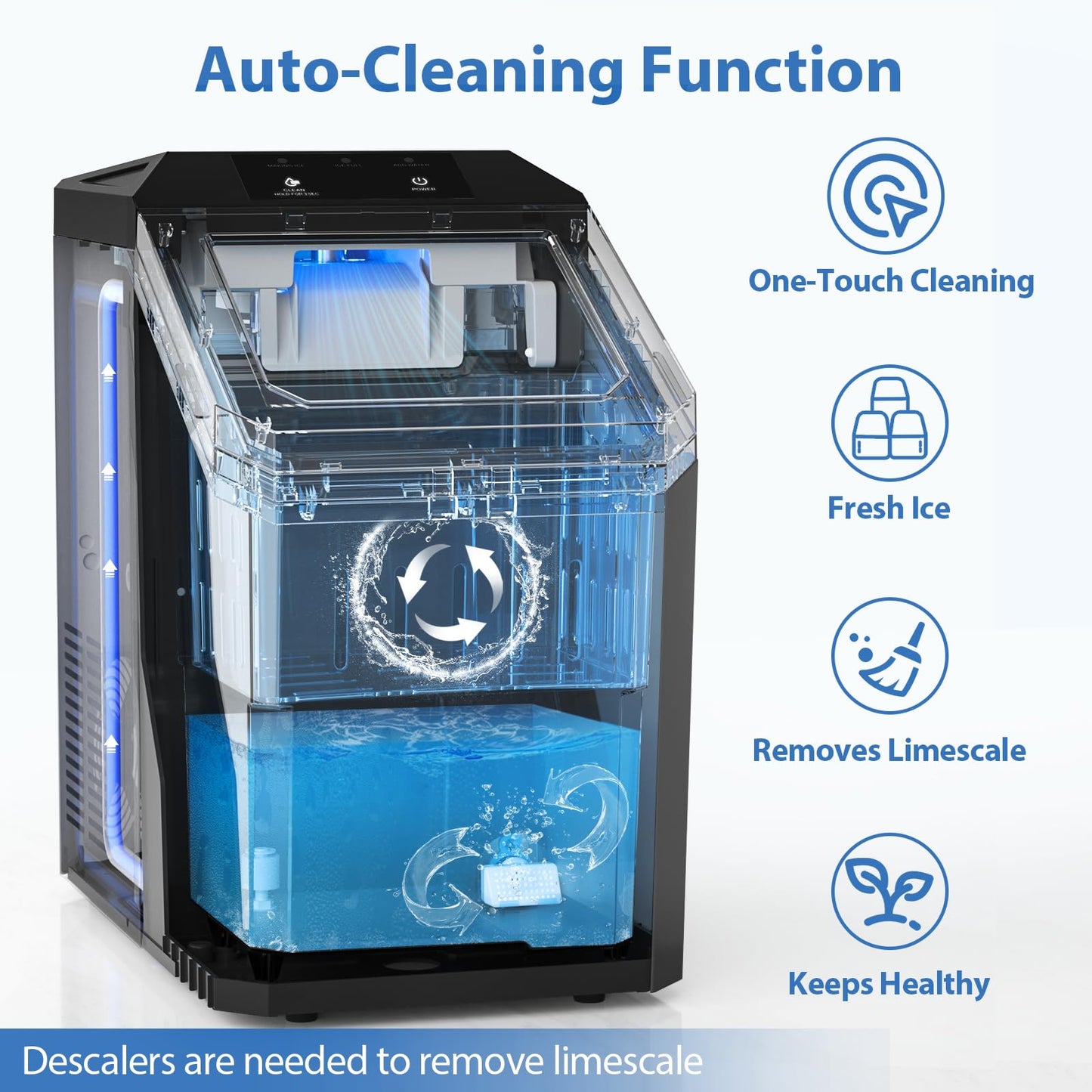 Aeitto Nugget Ice Maker Countertop, 55lbs/Day, Large Capacity Chewable Ice Maker, Rapid Ice Release in 5 Mins, Self-Cleaning with Stainless Steel Housing Ice Machine for Home Office and Party, Silver