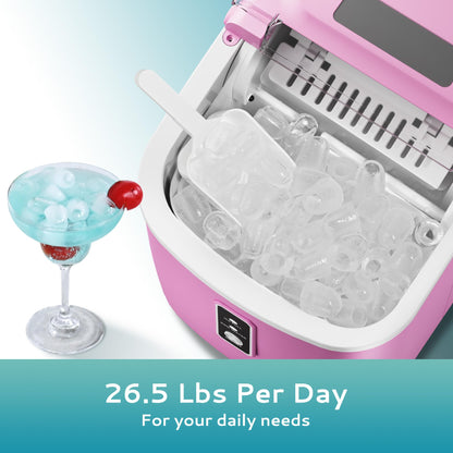 EUHOMY Ice Maker Countertop, Portable Ice Machine with Carry Handle, 26.5lbs Per Day, 9 Cubes in 6 Mins, Auto-Cleaning, with Basket and Scoop, for Home, Kitchen, Camping, RV (Silver)