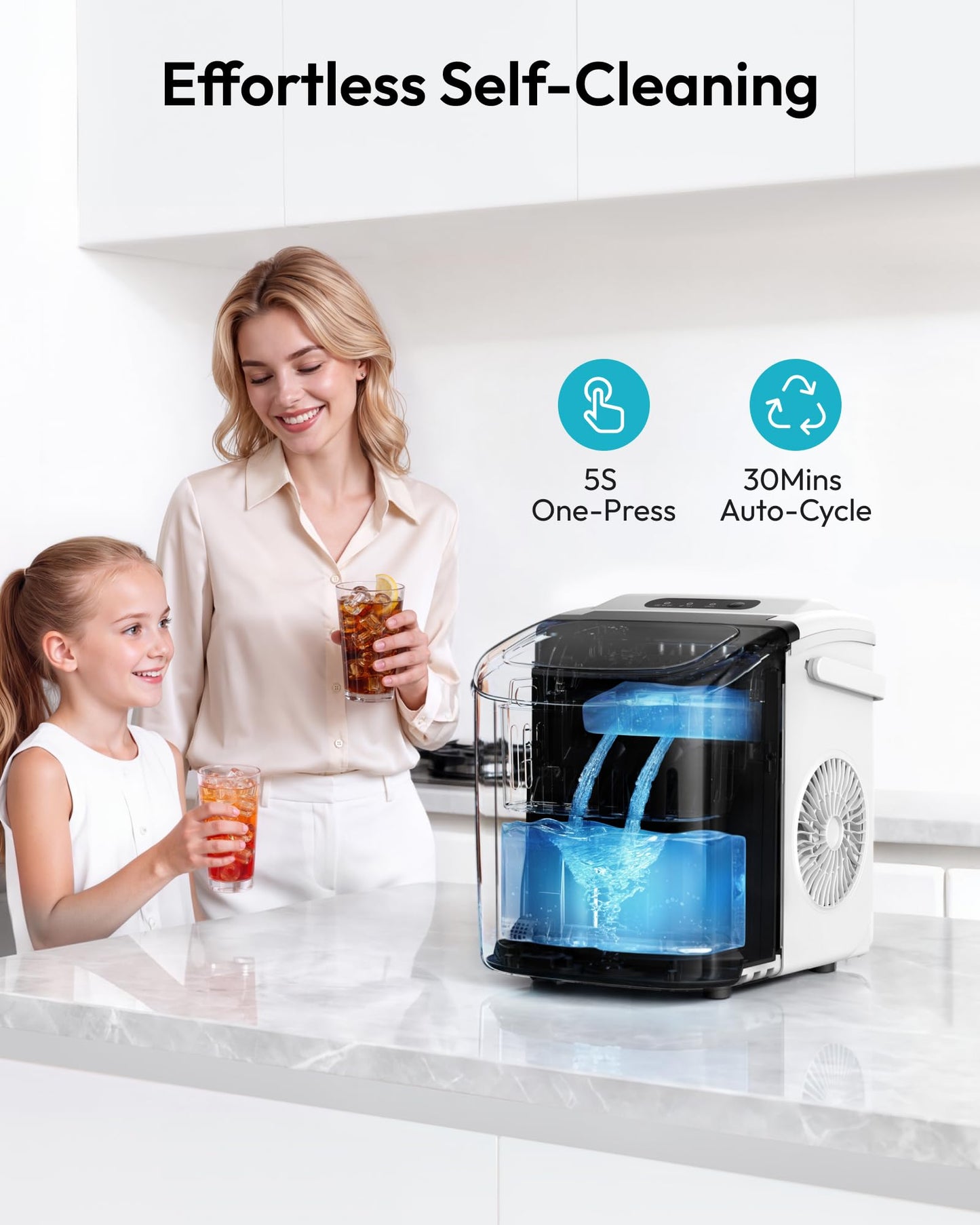 EUHOMY Countertop Ice Maker Machine with Handle, 26lbs Per Day, 9 Ice Cubes Ready in 6 Mins, Auto-Cleaning Portable Ice Maker with Basket and Scoop, for Home/Kitchen/Camping/RV (Purple)