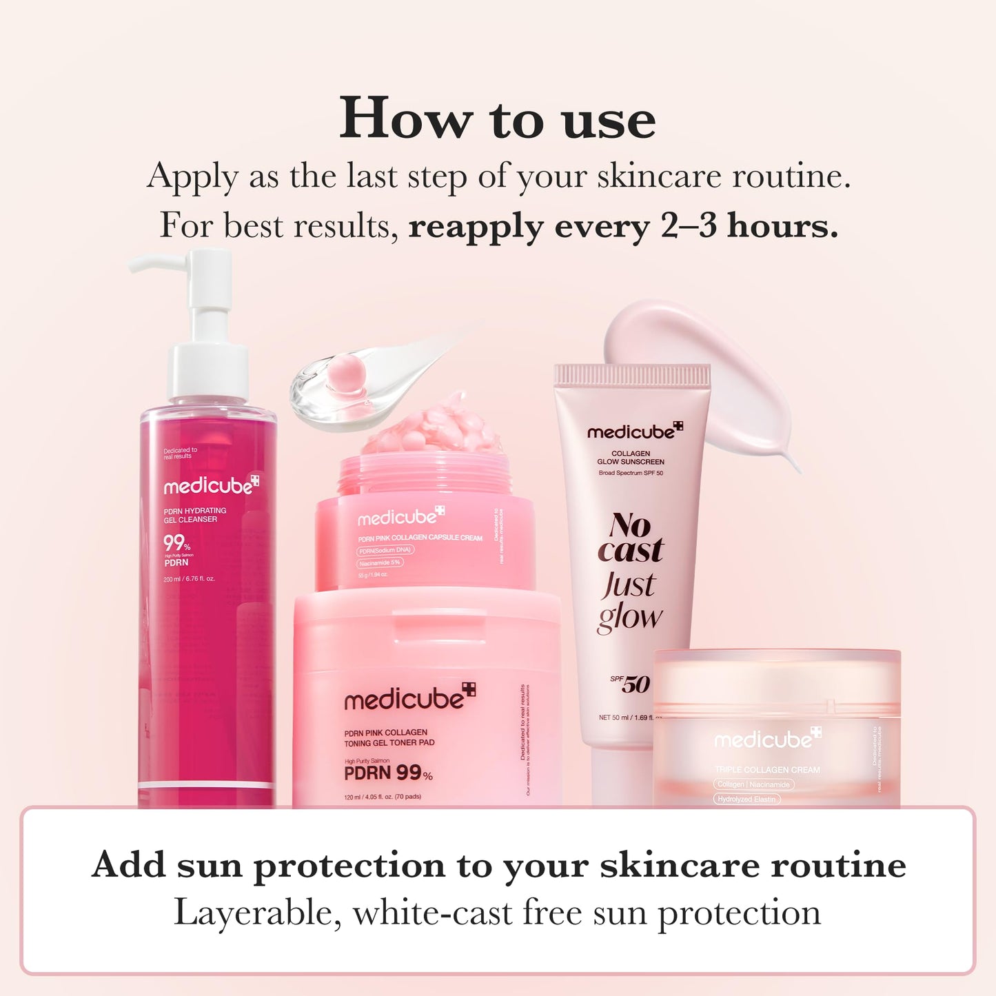 medicube Sunscreen No Cast Just Glow Collagen | SPF 50 Broad Spectrum Face Sunscreen | Lightweight, Non-Sticky, Hydrating Formula | Peptide, Cica for Soothing & Glow | Korean Skincare