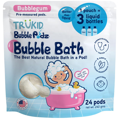 TruKid Bubble Podz Bubble Bath for Kids, Toddlers, & Babies, Tear Free Gentle & Refreshing Bath Bomb for Sensitive Skin with Natural Moisturizers, Non-Toxic, pH Balanced, Lavender Scent (24 Podz)