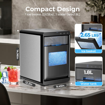 Countertop Ice Maker Machine, 8 Ice Cubes in 6 mins, 26lb/Day Ice with 2 Sizes- Portable Mini, Energy Saving & Basket/Scoop for Home/Party/Travel/Camping/Bar,Black