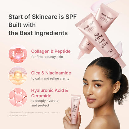 medicube Sunscreen No Cast Just Glow Collagen | SPF 50 Broad Spectrum Face Sunscreen | Lightweight, Non-Sticky, Hydrating Formula | Peptide, Cica for Soothing & Glow | Korean Skincare