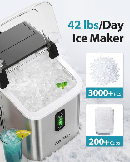 Aeitto Nugget Ice Maker Countertop, 55lbs/Day, Large Capacity Chewable Ice Maker, Rapid Ice Release in 5 Mins, Self-Cleaning with Stainless Steel Housing Ice Machine for Home Office and Party, Silver