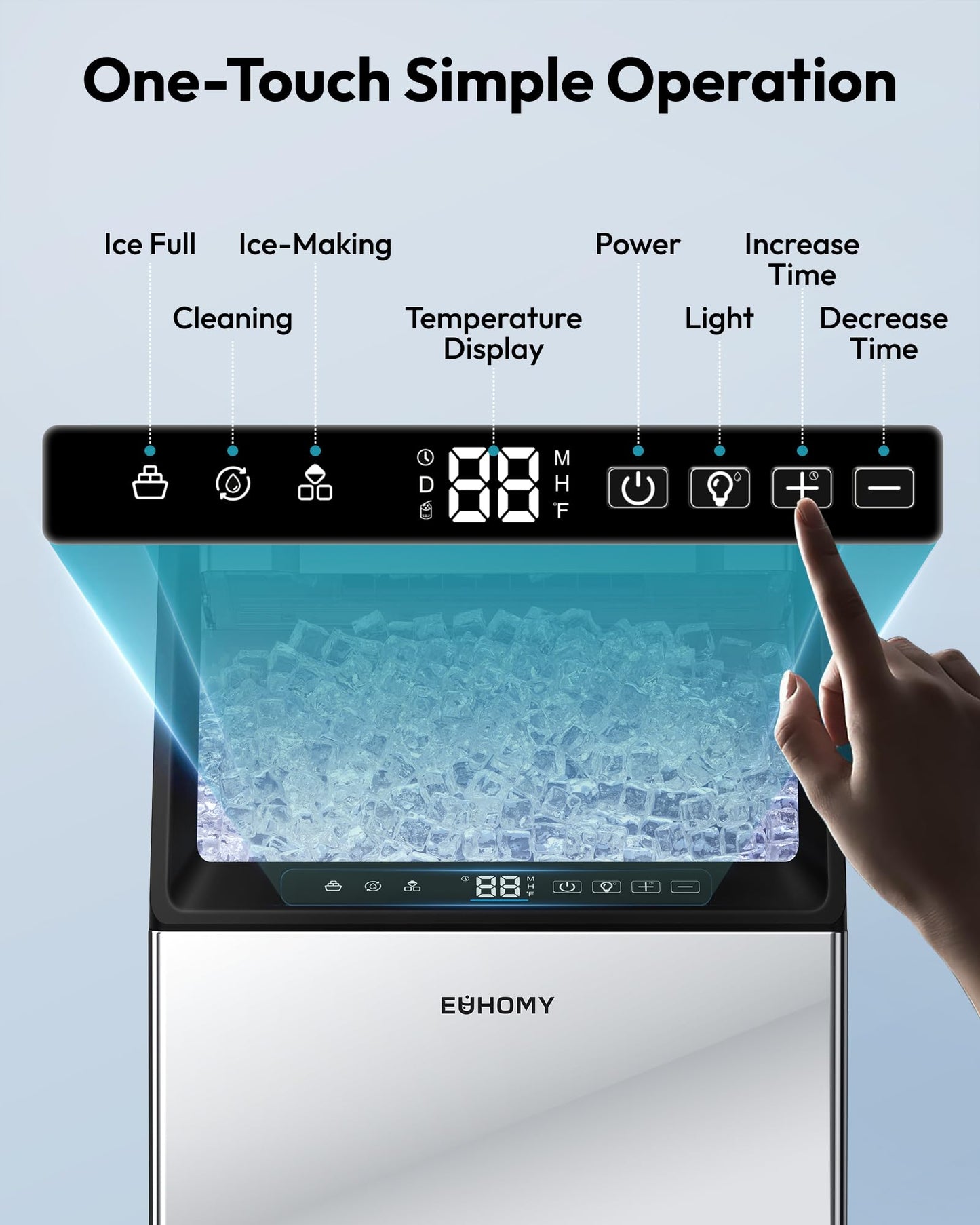 EUHOMY Commercial Ice Maker Machine, 100lbs/24H Stainless Steel Under Counter ice Machine with 33lbs Ice Storage Capacity, Freestanding Ice Maker.