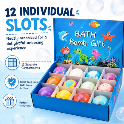 Bath Bombs with Toys Inside, 12 Pack Kids Bath Bombs with Surprise Inside, Play Fizz Bubble Bath Ball, Natural Organic Non Toxic Bath Bomb Gift Set for Boys Girls Toddler (Sea Animal)