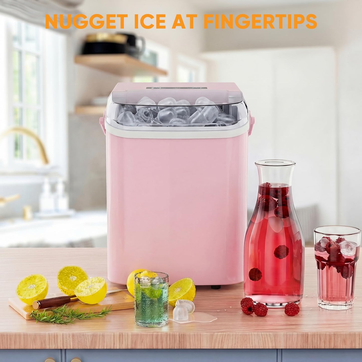 NEWBULIG Ice Makers Countertop with Handle, Portable Ice Machine, 9 Bullet Ice Cubes in 6 Mins, 26lbs in 24Hrs, Auto-Cleaning, with Basket and Scoop, for Home, Kitchen, RV, Camping,Black