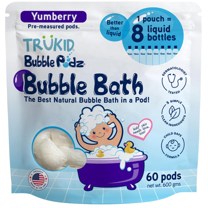 TruKid Bubble Podz Bubble Bath for Kids, Toddlers, & Babies, Tear Free Gentle & Refreshing Bath Bomb for Sensitive Skin with Natural Moisturizers, Non-Toxic, pH Balanced, Lavender Scent (24 Podz)