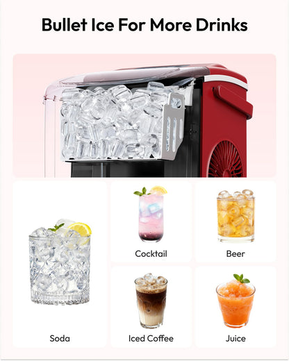 EUHOMY Countertop Ice Maker Machine with Handle, 26lbs Per Day, 9 Ice Cubes Ready in 6 Mins, Auto-Cleaning Portable Ice Maker with Basket and Scoop, for Home/Kitchen/Camping/RV (Purple)