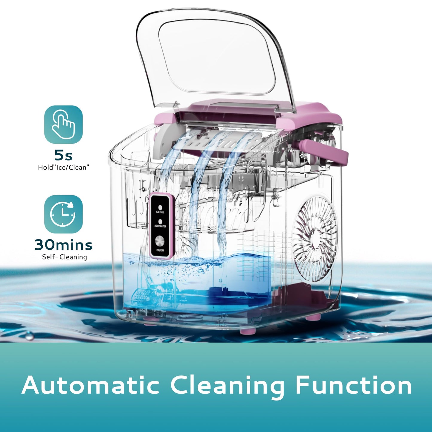 EUHOMY Ice Maker Countertop, Portable Ice Machine with Carry Handle, 26.5lbs Per Day, 9 Cubes in 6 Mins, Auto-Cleaning, with Basket and Scoop, for Home, Kitchen, Camping, RV (Silver)