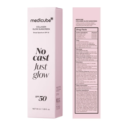 medicube Sunscreen No Cast Just Glow Collagen | SPF 50 Broad Spectrum Face Sunscreen | Lightweight, Non-Sticky, Hydrating Formula | Peptide, Cica for Soothing & Glow | Korean Skincare
