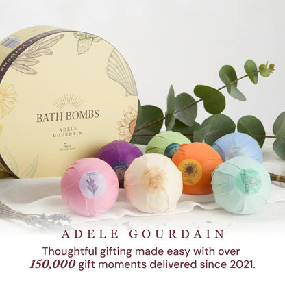 XXXL Bath Bombs for Women Gift Set, 7 Pack, Spa Scents, Adelegourdain | 7 Scents - Arrives in Gift Box - XXXL (200g) - Long-lasting Fizz & Scent - Non-Staining - For Birthdays, Mothersday and More