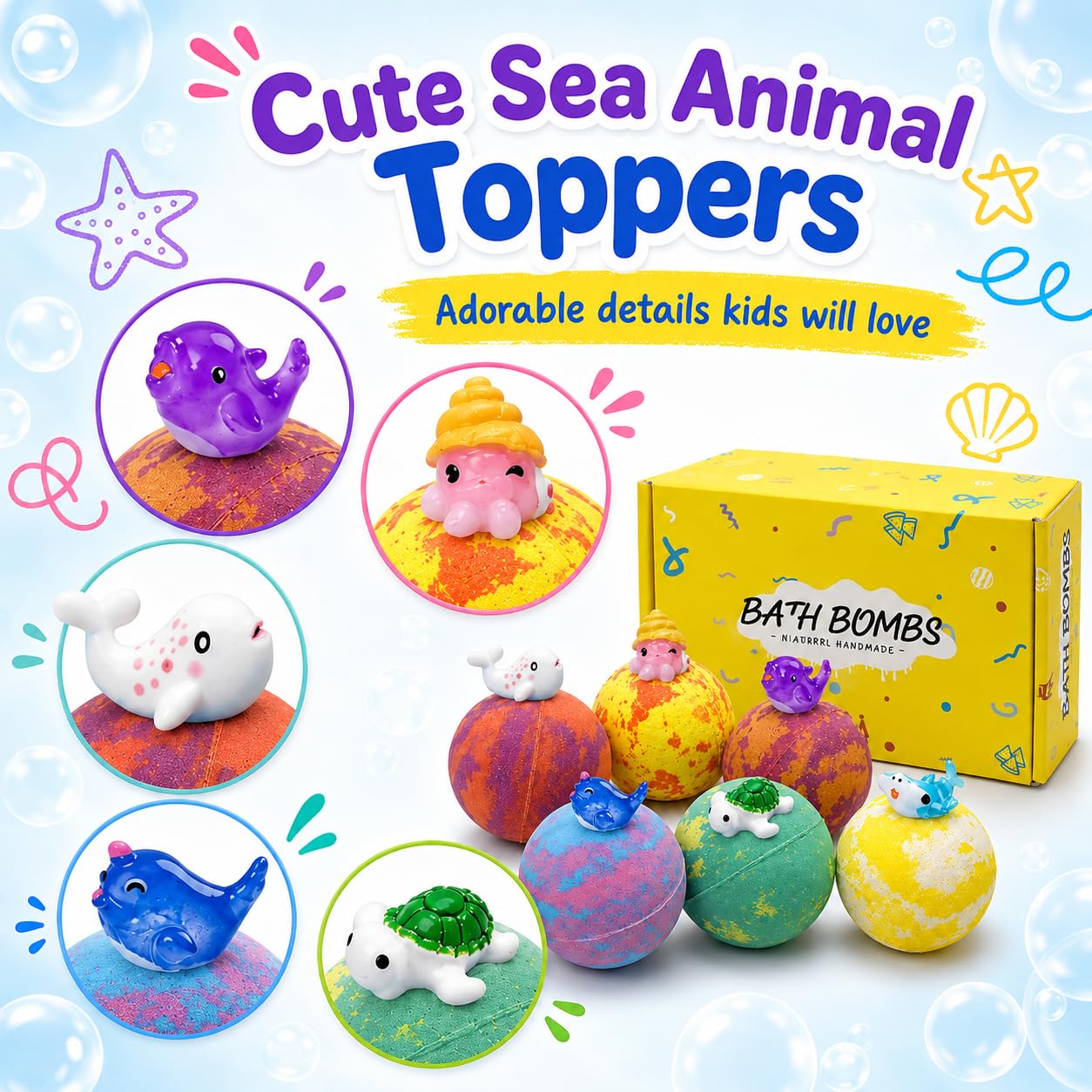 Bath Bombs with Toys Inside, 12 Pack Kids Bath Bombs with Surprise Inside, Play Fizz Bubble Bath Ball, Natural Organic Non Toxic Bath Bomb Gift Set for Boys Girls Toddler (Sea Animal)